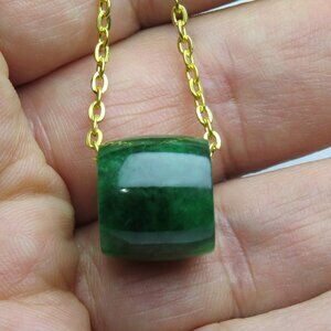 14k Jade Oval Barrel Bead Chain Slide Pendant